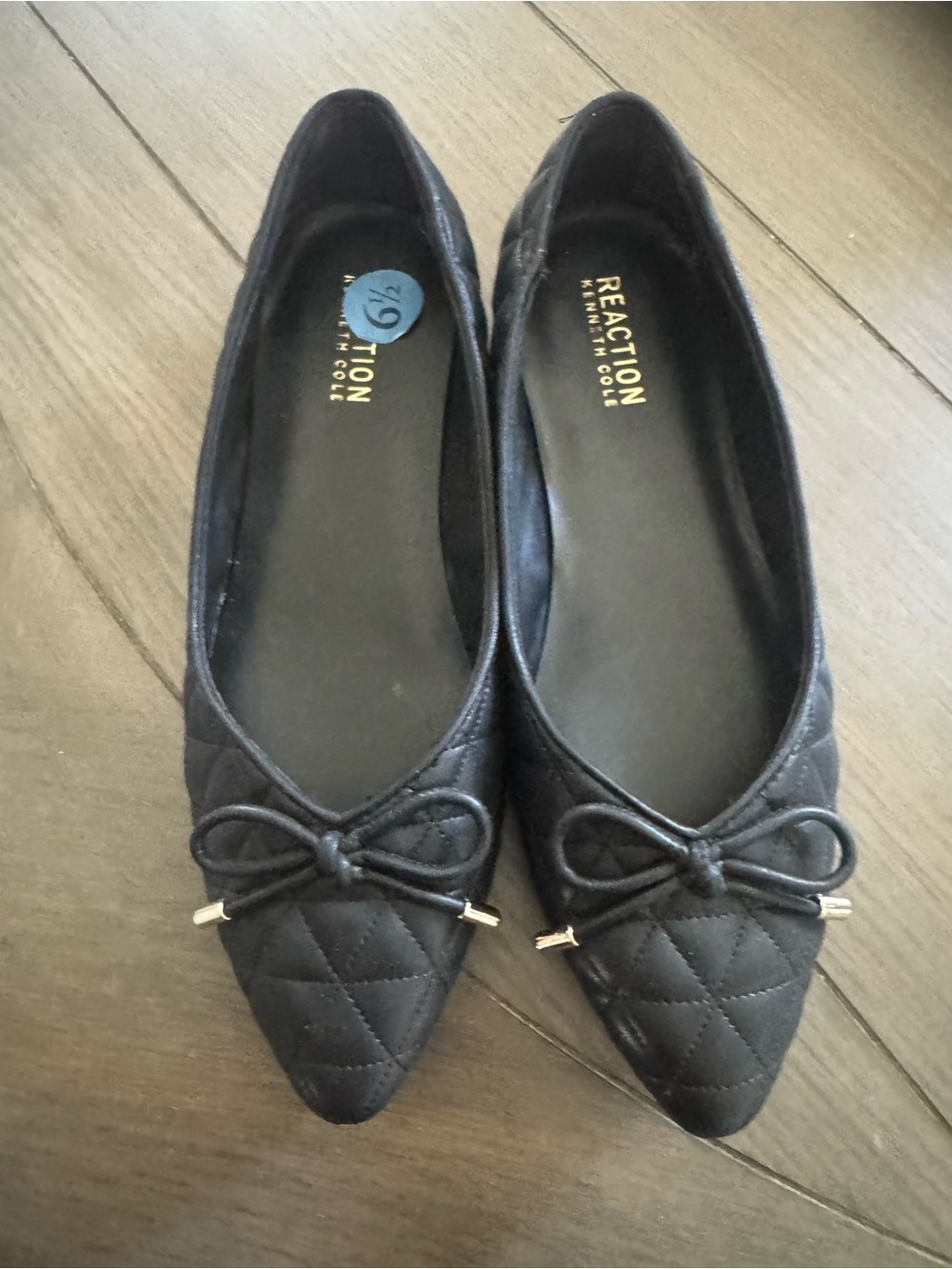 Reaction Kenneth Cole Black Quilted Pointed Bow Ballet Flats